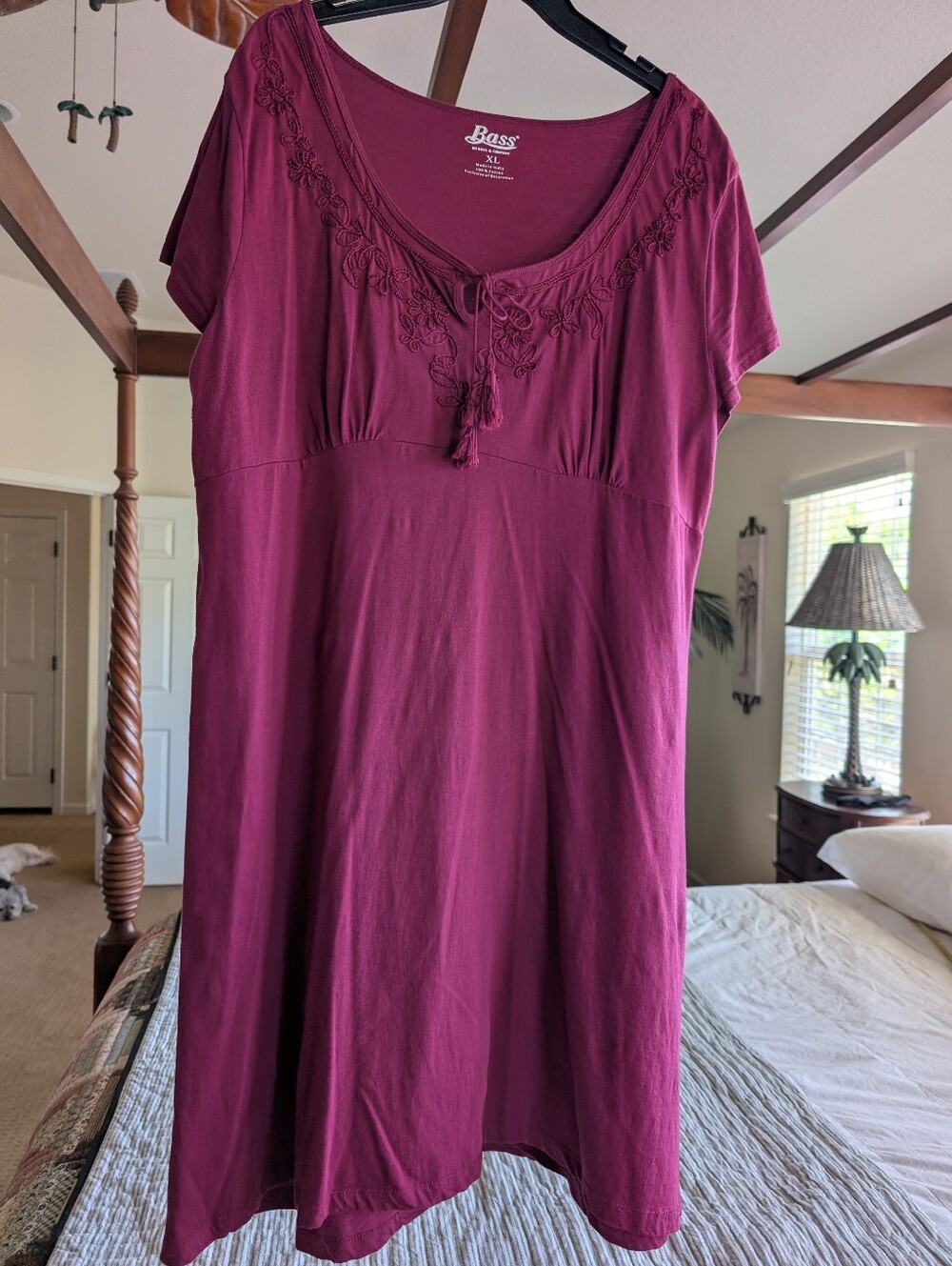 Bass Bright Pink Cotton Dress With Embroidery Detail Tassel Tie XL